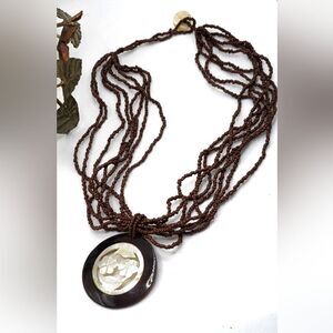 "5/$25" Multistrand Seed Bead Floral Abalone Shell Pendant Necklace